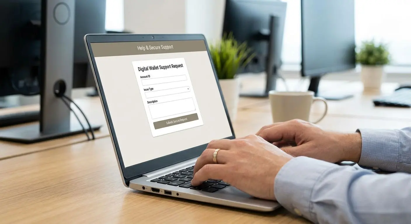 Support-Anfrage im digitalen Wallet auf dem Laptop