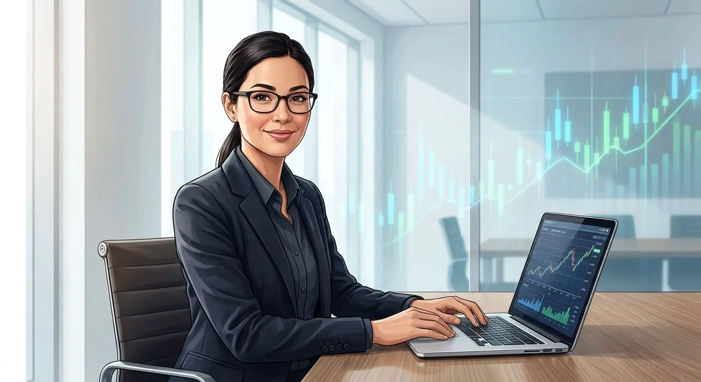 Professionelle Autorinnen-Illustration im Fintech- und Analysekontext