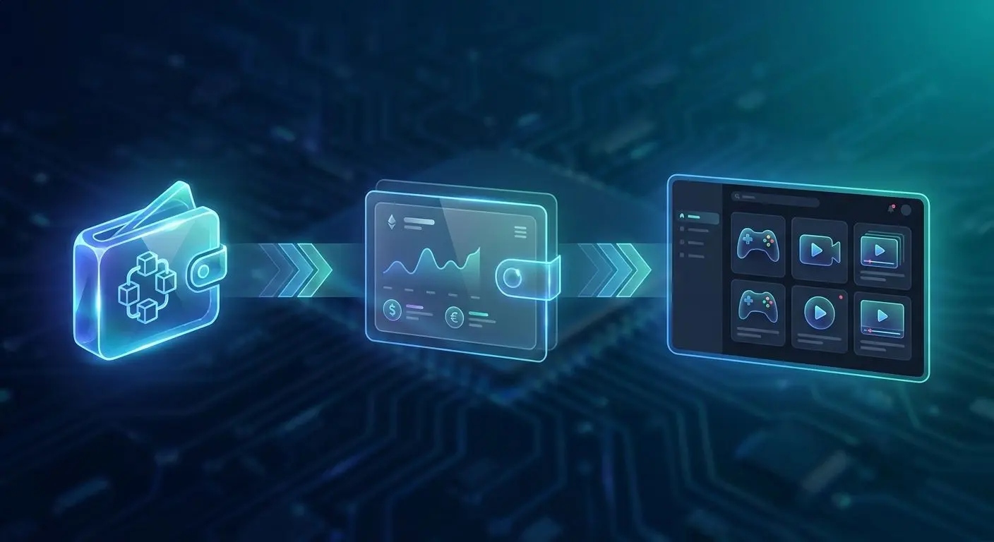 Schema von Krypto-Wallet über digitale Wallet zu einer Online-Plattform