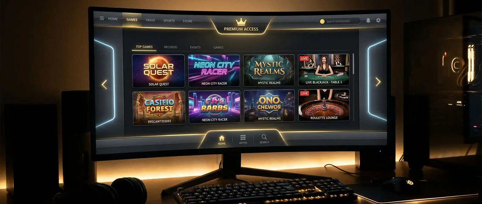 Moderne LeoVegas-Lobby mit Spielauswahl auf dem Desktop