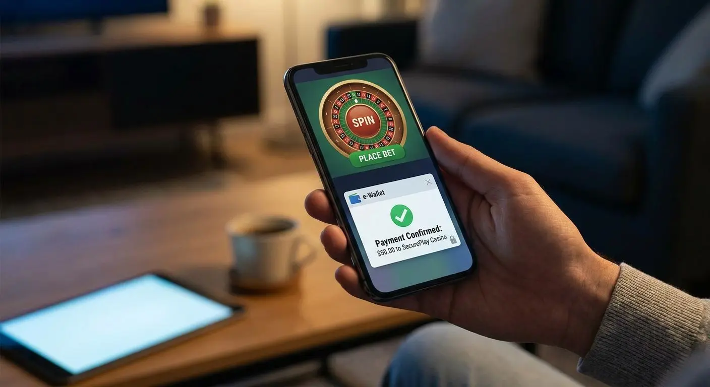 Smartphone mit mobilem Roulette und Wallet-Zahlungsbestätigung