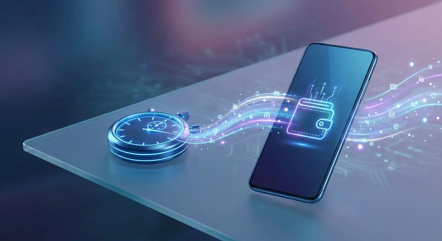 Stoppuhr und digitaler Geldtransfer über ein Wallet