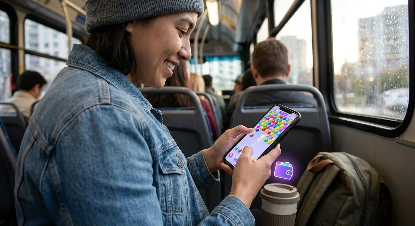 Mobiles kostenloses Spielen auf dem Smartphone unterwegs